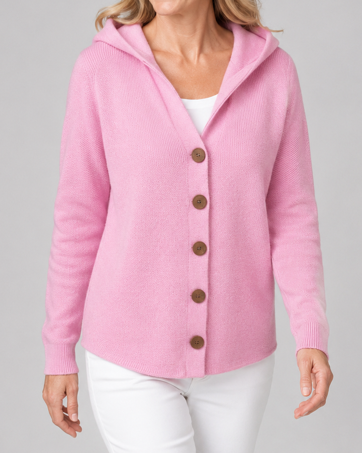 Women's Long Sleeve Hooded Button Up Knit Cardigan