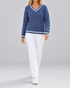 Women's cable knit V neck jumper