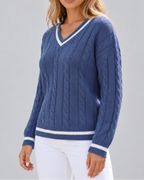 Women's cable knit V neck jumper
