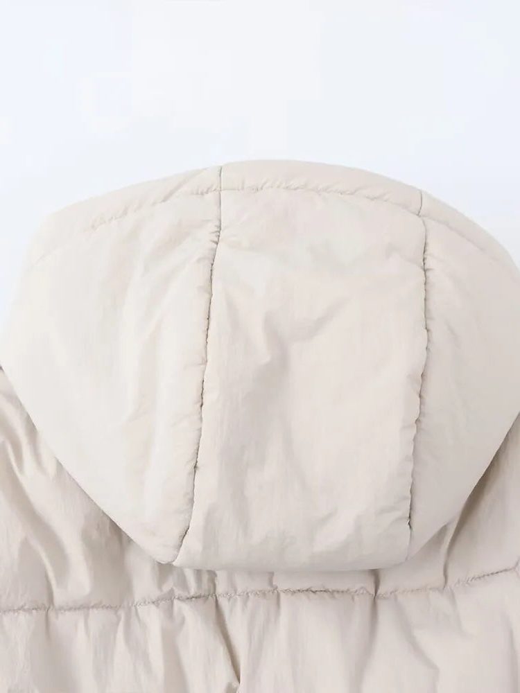 Women's Cropped Quilted Puffer Jacket with Hood and Zip Front