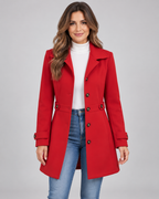 Women's Fitted Single Breasted Coat with Lapel Collar and Button Front