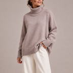 Women's oversized turtleneck jumper with drop shoulders and ribbed trims