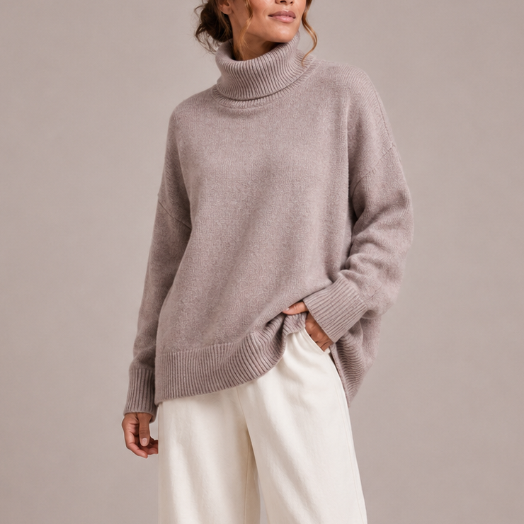 Women's oversized turtleneck jumper with drop shoulders and ribbed trims