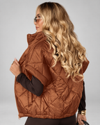 Women's Oversized Diamond Quilted Gilet with Stand Collar and Zip Front