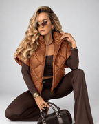 Women's Oversized Diamond Quilted Gilet with Stand Collar and Zip Front