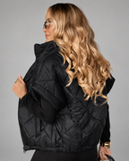 Women's Oversized Diamond Quilted Gilet with Stand Collar and Zip Front
