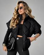Women's Oversized Diamond Quilted Gilet with Stand Collar and Zip Front