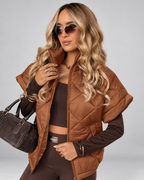 Women's Oversized Diamond Quilted Gilet with Stand Collar and Zip Front