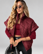Women's Oversized Diamond Quilted Gilet with Stand Collar and Zip Front