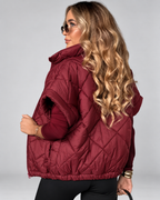 Women's Oversized Diamond Quilted Gilet with Stand Collar and Zip Front
