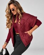 Women's Oversized Diamond Quilted Gilet with Stand Collar and Zip Front