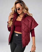 Women's Oversized Diamond Quilted Gilet with Stand Collar and Zip Front