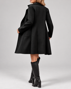 Women's Mid Length Wool Blend Coat with Notch Lapel and Double Breasted Front