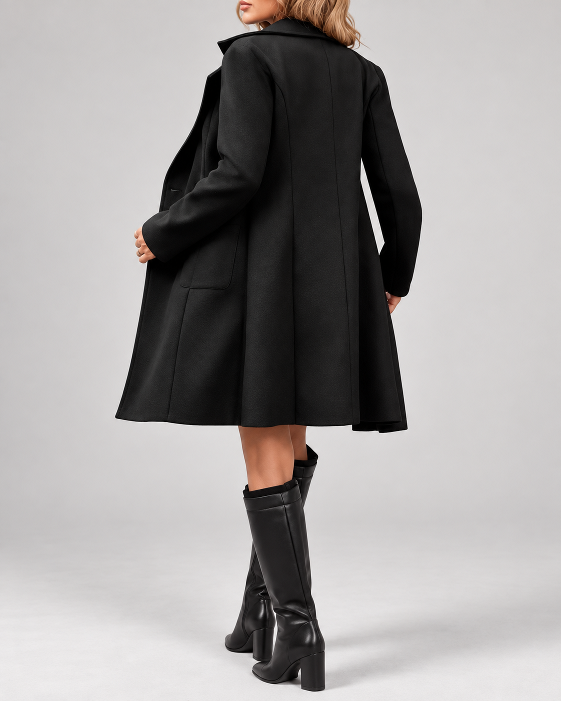Women's Mid Length Wool Blend Coat with Notch Lapel and Double Breasted Front