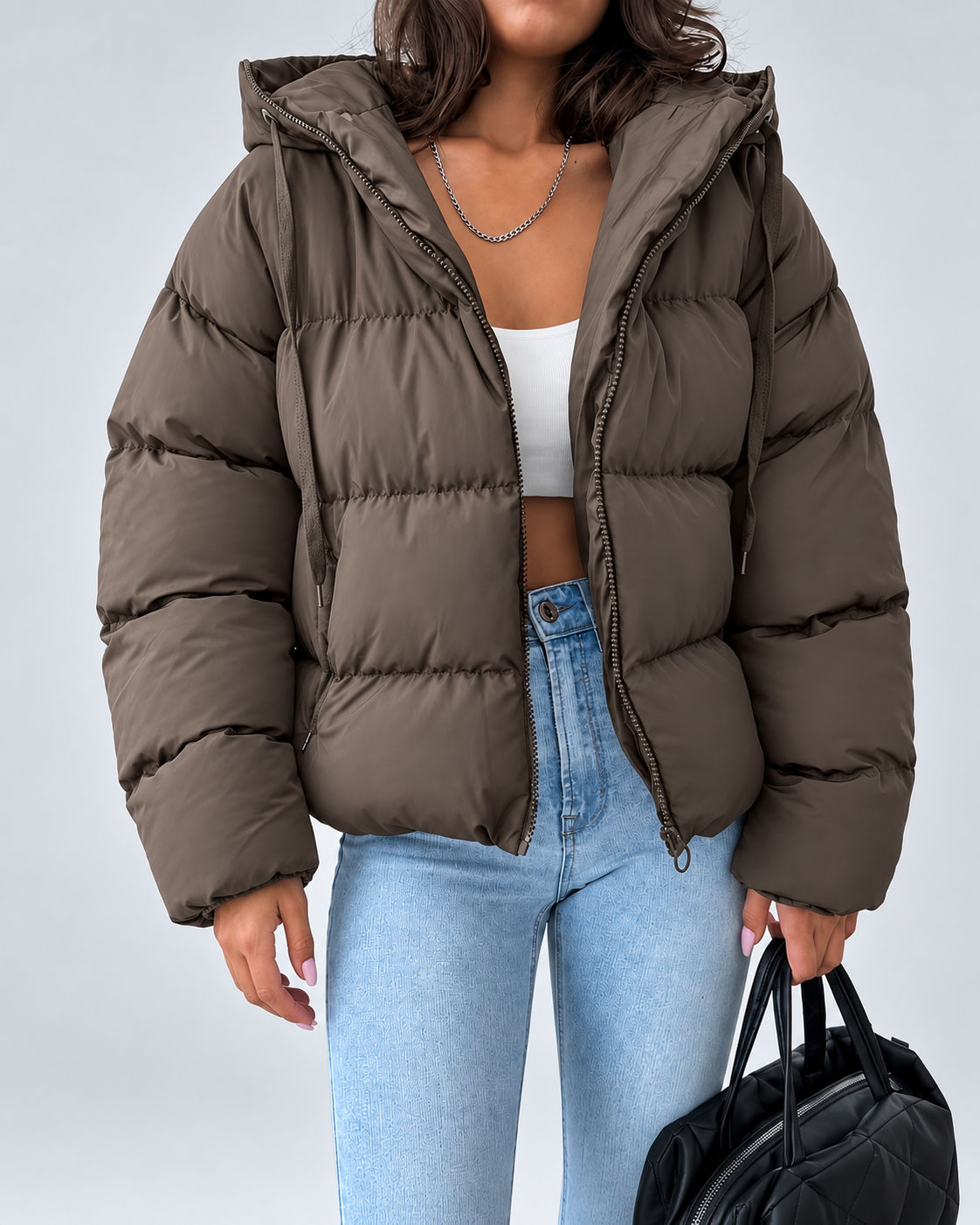 Women's Oversized Hooded Padded Puffer Jacket with Zip Front
