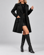 Women's Mid Length Wool Blend Coat with Notch Lapel and Double Breasted Front