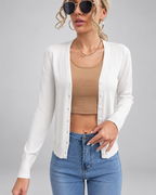 Women's Fine Knit V-Neck Cardigan with Button Front
