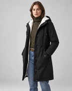 Women's Fleece Lined Long Parka with Hood and Drawstring Waist