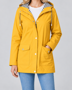 Women's Waterproof Windproof Hooded Rain Coat with Zip Front and Pockets