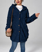 Women's Hooded Plush Cable Knit Longline Cardigan with Button Front