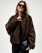 Women's Suede Look Cropped Jacket in Coffee – front