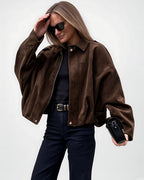 Women's Suede Look Cropped Jacket in Coffee – front