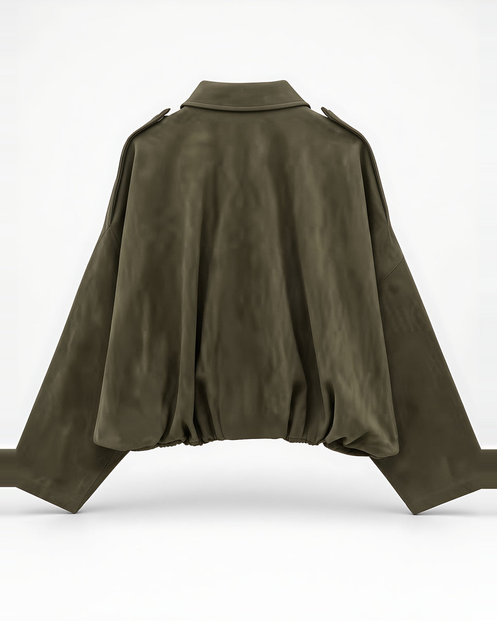 Women's Suede Look Cropped Jacket in Olive Green – flat back