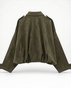 Women's Suede Look Cropped Jacket in Olive Green – flat back
