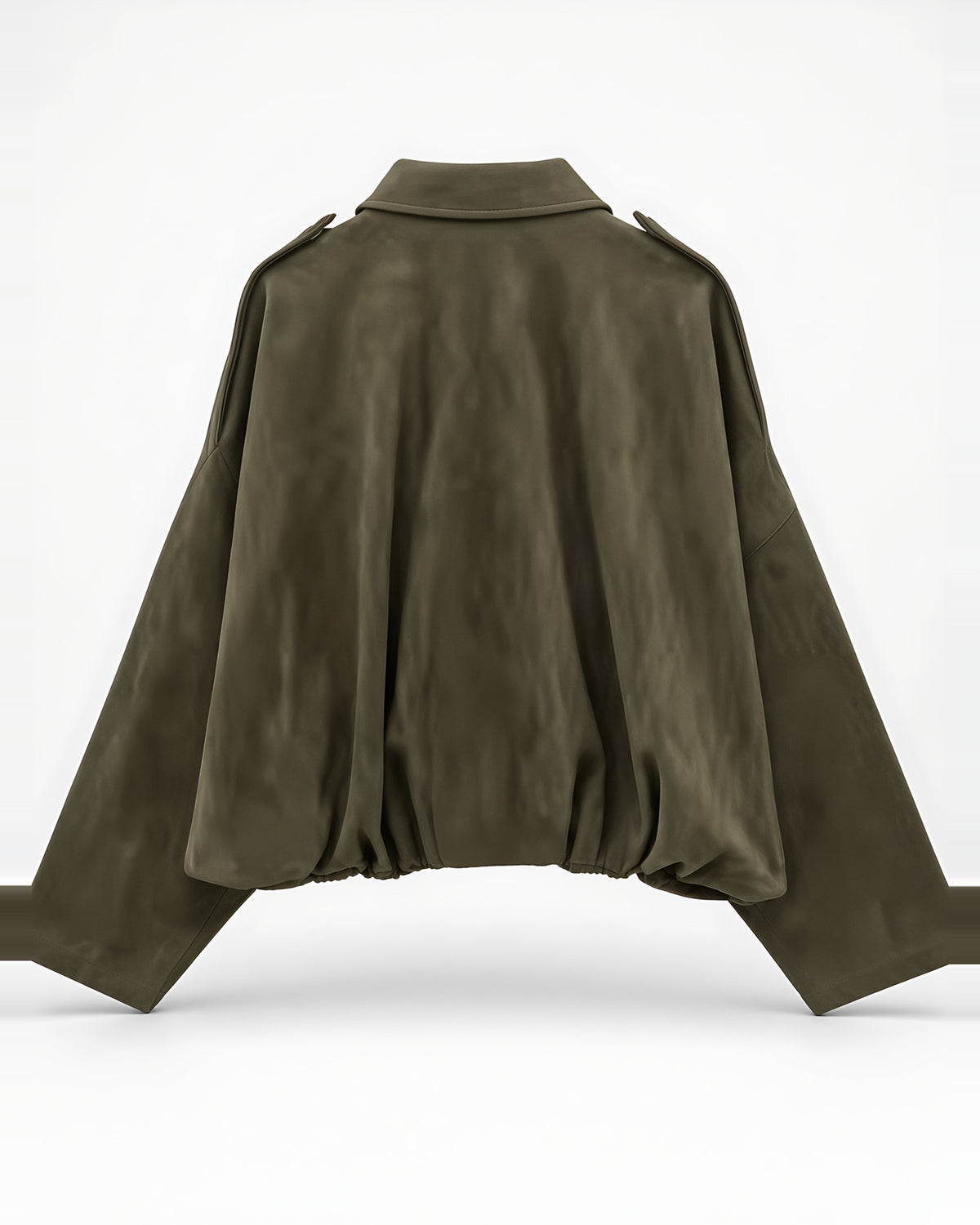 Women's Suede Look Cropped Jacket in Olive Green – flat back