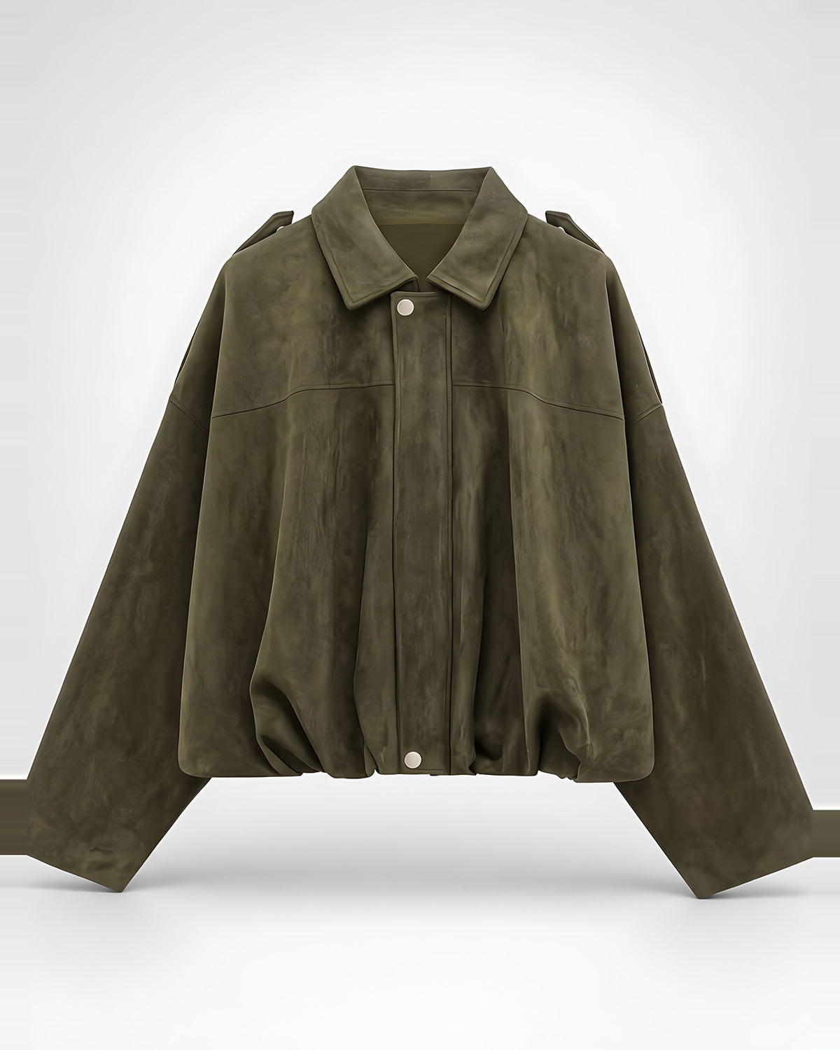 Women's Suede Look Cropped Jacket in Olive Green – flat front