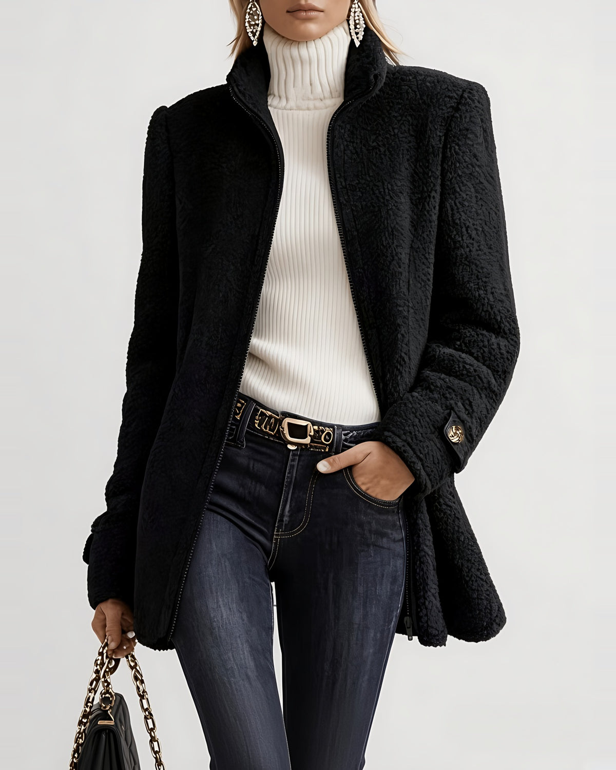 Women's Teddy Jacket in Black – front