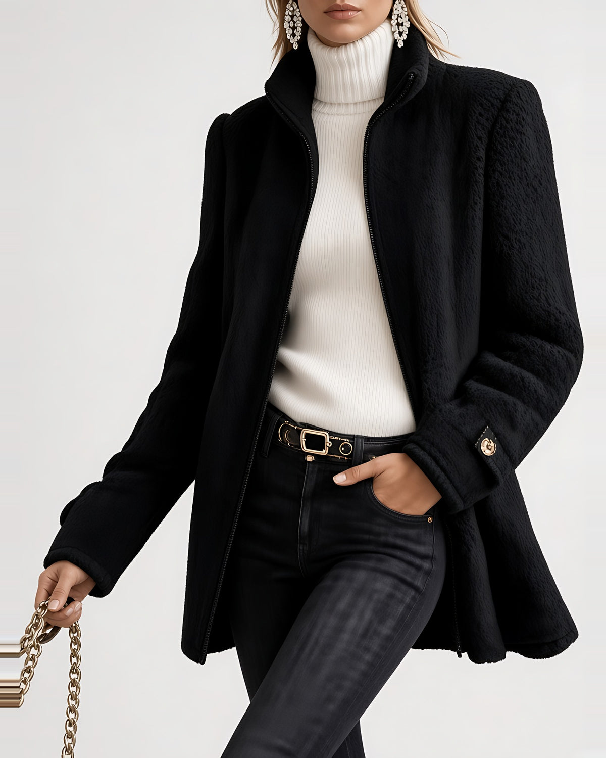 Women's Teddy Jacket in Black – three-quarter