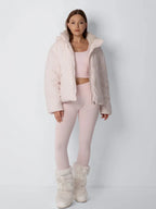 Women's Padded Hooded Puffer Jacket with Fleece Lining and Pockets
