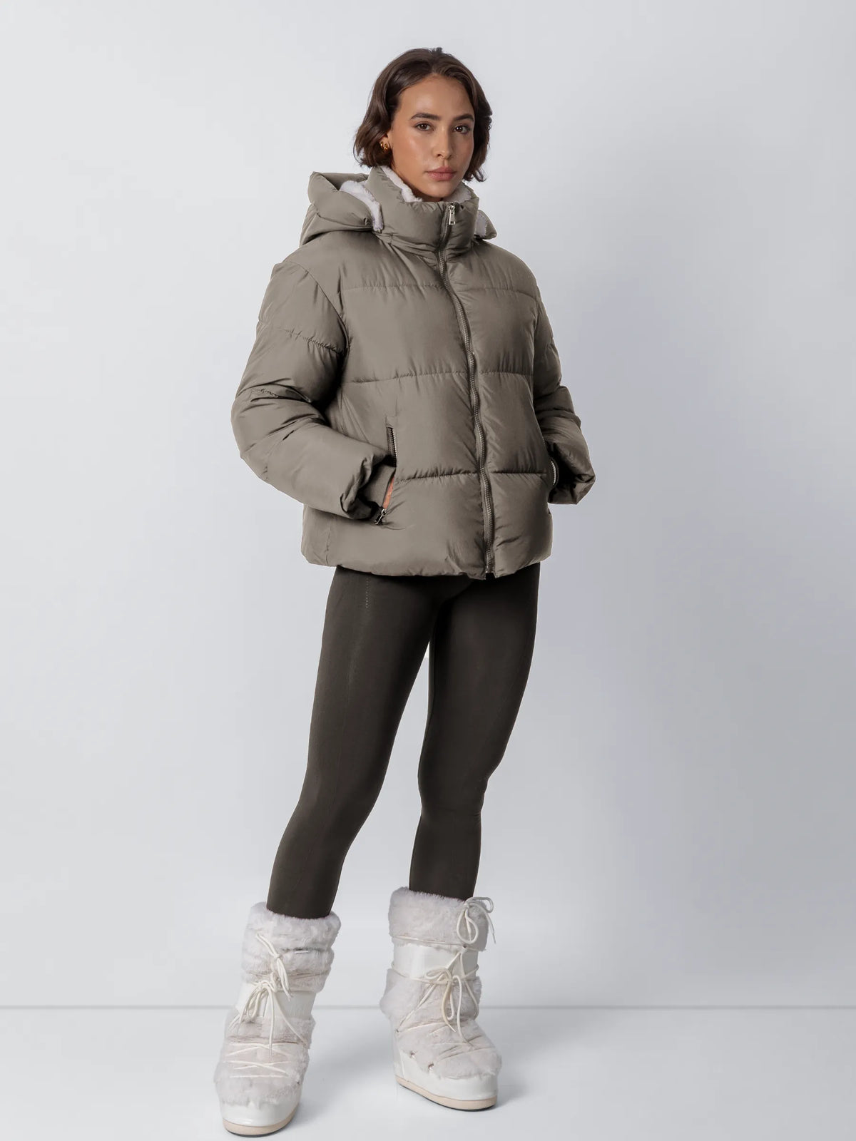 Women's Padded Hooded Puffer Jacket with Fleece Lining and Pockets
