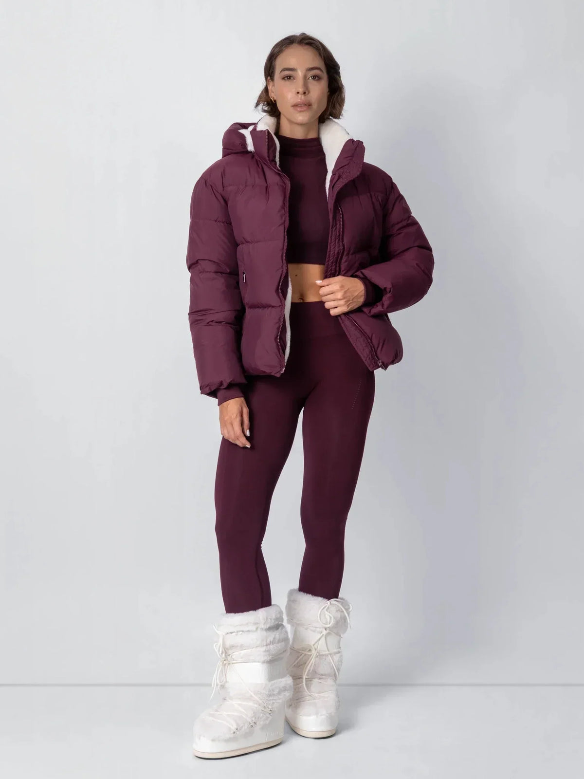 Women's Padded Hooded Puffer Jacket with Fleece Lining and Pockets