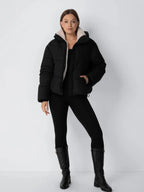 Women's Padded Hooded Puffer Jacket with Fleece Lining and Pockets