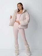Women's Padded Hooded Puffer Jacket with Fleece Lining and Pockets