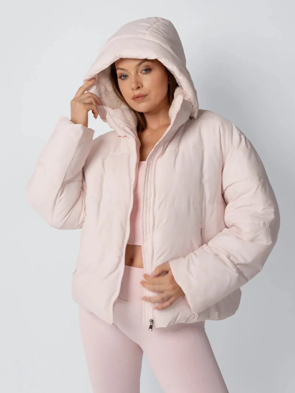 Women's Padded Hooded Puffer Jacket with Fleece Lining and Pockets