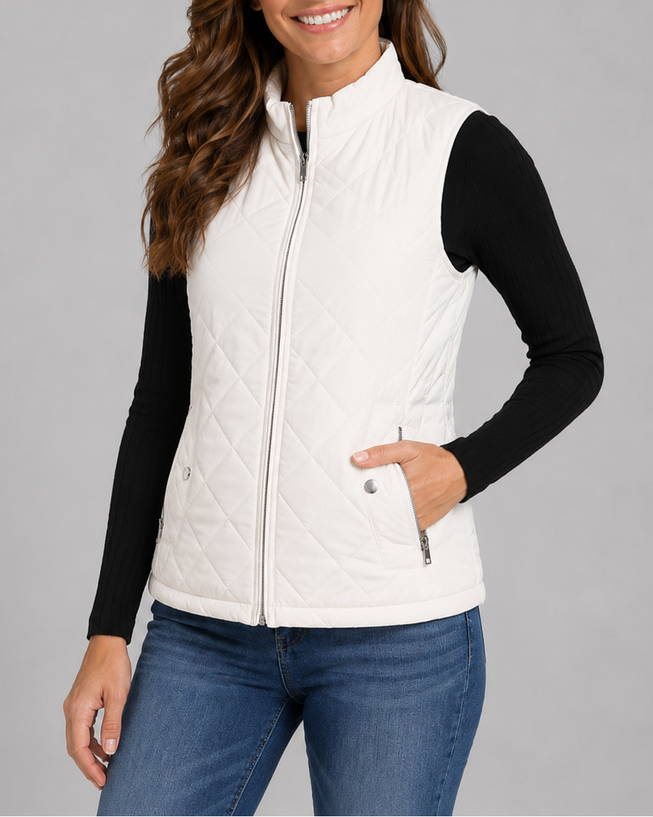 Women's Quilted Zip Front Gilet Vest with Pockets
