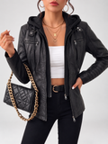 Women's Biker Jacket with Removable Hood – Black – 1