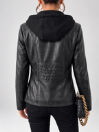 Women's Biker Jacket with Removable Hood – Black – 2