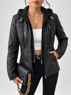 Women's Biker Jacket with Removable Hood – Black – 4