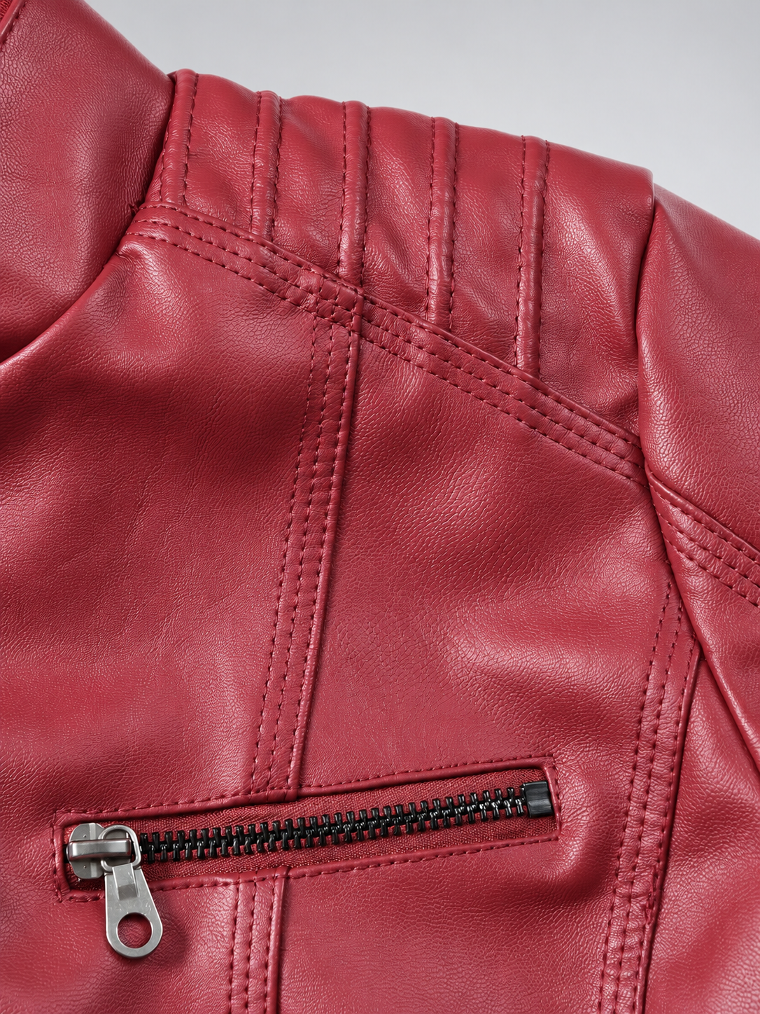 Women's Biker Jacket with Removable Hood – Red – 5