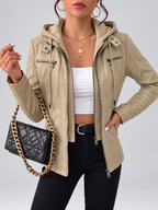 Women's Biker Jacket with Removable Hood – Khaki – 2