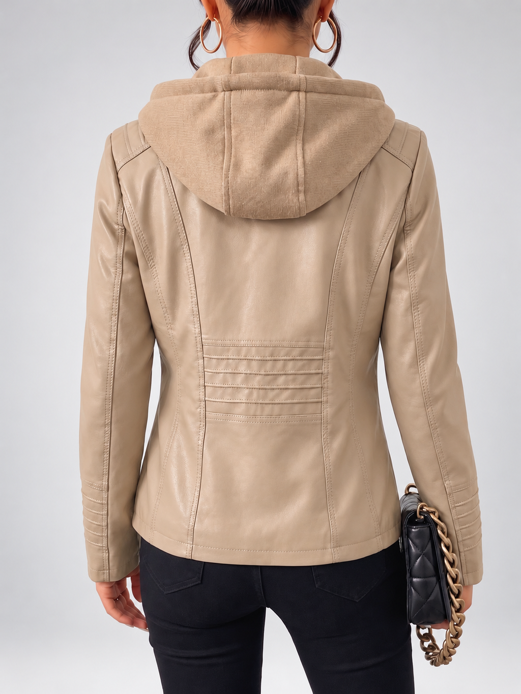 Women's Biker Jacket with Removable Hood – Khaki – 4