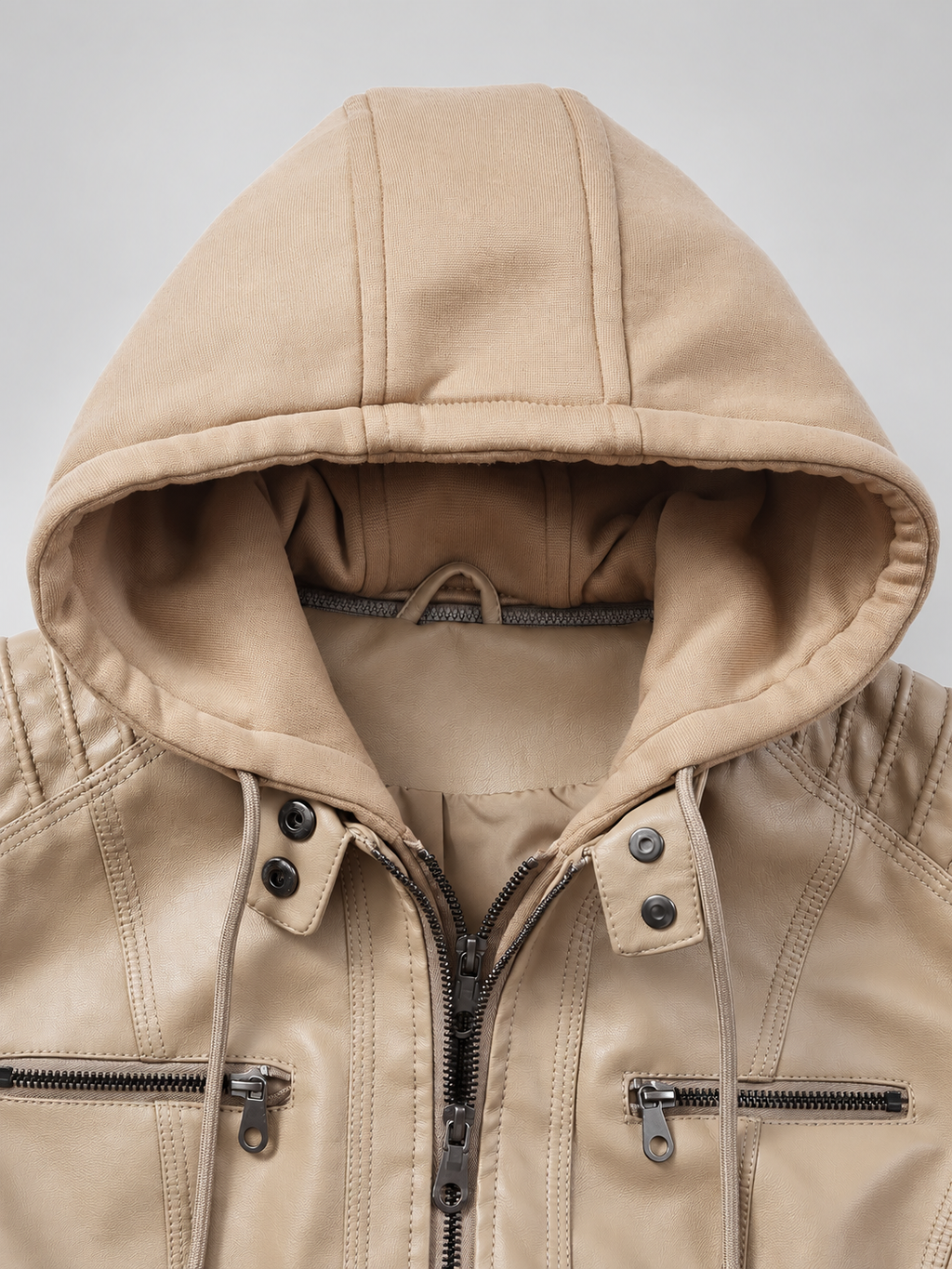 Women's Biker Jacket with Removable Hood – Khaki – 5