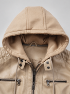 Women's Biker Jacket with Removable Hood – Khaki – 5