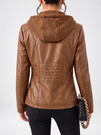 Women's Biker Jacket with Removable Hood – Camel – 2