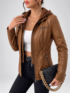 Women's Biker Jacket with Removable Hood – Camel – 3