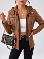 Women's Biker Jacket with Removable Hood – Camel – 4